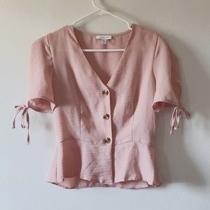 Topshop Peplum Pink Blouse with Tie sleeves